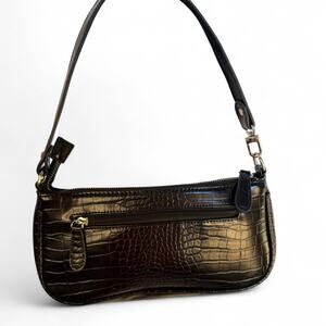 Black Crocodile Print Shoulder Bag